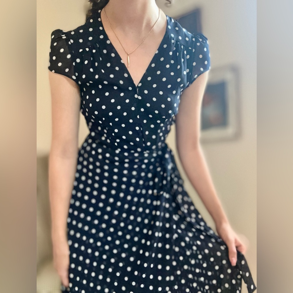 Betsey Johnson navy Polka Dot High Low Dress